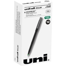 Roller Ball Pen, Stick, Micro 0.5 Mm, Green Ink, Black Matte Barrel, Dozen