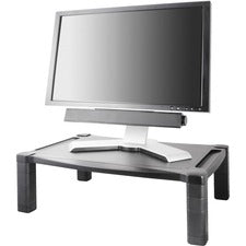 Wide Deluxe Two-level Monitor Stand, 20" X 13.25" X 3" To 6.5", Black, Supports 50 Lbs