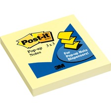 Post-it&reg; Pop-up Notes - 1200 x Canary Yellow - 3" x 3" - Square - 100 Sheets per Pad - Unruled - Canary Yellow - Paper - Self-adhesive, Refillable, Repositionable, Recyclable - 12 / Pack