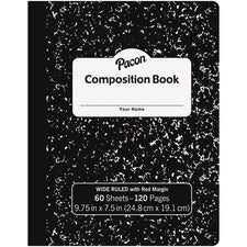 Pacon Composition Book - 60 Sheets - Wide Ruled - 0.38" Ruled - 7 1/2" x 9 3/4" - Black Marble Cover - 72 / Carton