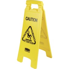 Rubbermaid Commercial Multi-Lingual Caution Floor Sign - 6 / Carton - Caution, Cuidado, Attention Print/Message - 11" Width x 25" Height - Rectangular Shape - Lightweight, Foldable, Flexible, Durable, Multilingual - Plastic - Yellow