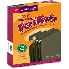 Fastab Hanging Folders, Letter Size, 1/3-cut Tabs, Standard Green, 20/box