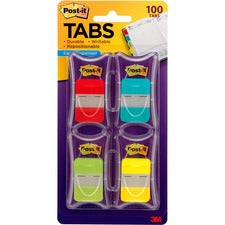 1" Plain Solid Color Tabs, 1/5-cut, Assorted Colors, 1" Wide, 100/pack