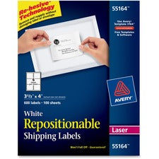 Repositionable Shipping Labels W/surefeed, Laser, 3.33 X 4, White, 600/box