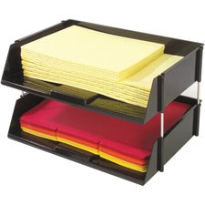 Industrial Tray Side-load Stacking Tray Set, 2 Sections, Letter To Legal Size Files, 16.38" X 11.13" X 3.5", Black, 2/pack