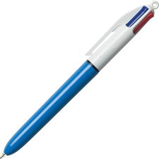 4-color Multi-function Ballpoint Pen, Retractable, Medium 1 Mm, Black/blue/green/red Ink, Blue Barrel