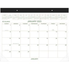 Two-color Desk Pad, 22 X 17, White Sheets, Black Binding, Clear Corners, 12-month (jan To Dec): 2023