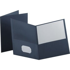 Twin-pocket Folder, Embossed Leather Grain Paper, 0.5" Capacity, 11 X 8.5, Dark Blue, 25/box