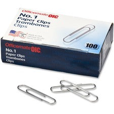 Officemate Paper Clips - No. 1 - 1000 / Pack - Silver - Steel