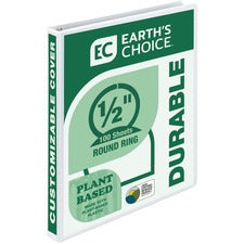 Earth's Choice Plant-based Round Ring View Binder, 3 Rings, 0.5" Capacity, 11 X 8.5, White