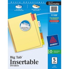 Insertable Big Tab Dividers, 5-tab, Double-sided Gold Edge Reinforcing, 11 X 8.5, Buff, Assorted Tabs, 1 Set