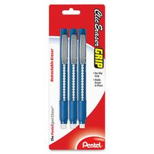 Clic Eraser Grip Eraser, For Pencil Marks, White Eraser, Randomly Assorted Barrel Color, 3/pack