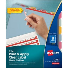 Print And Apply Index Maker Clear Label Plastic Dividers With Printable Label Strip, 8-tab, 11 X 8.5, Assorted Tabs, 5 Sets