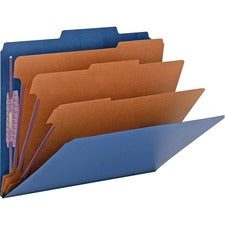 Eight-section Pressboard Top Tab Classification Folders, 8 Safeshield Fasteners, 3 Dividers, Letter Size, Dark Blue, 10/box