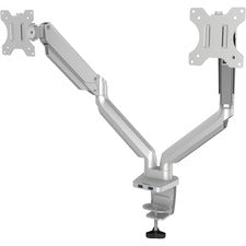 Platinum Series Dual Monitor Arm, For 27" Monitors, 360 Deg Rotation, 45 Deg Tilt, 180 Deg Pan, Silver, Supports 20 Lb