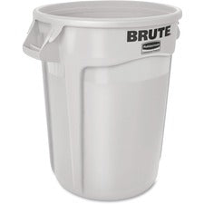 Vented Round Brute Container, 32 Gal, Plastic, White