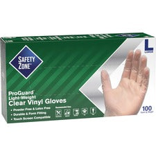 Safety Zone Powder Free Clear Vinyl Gloves - Hand Protection - Large Size - Clear - Comfortable, Latex-free, DEHP-free, DINP-free, Chlorinate, Powder-free - For Food, Food Preparation, Cleaning - 1000 / Carton - 9.25" Glove Length