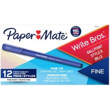 Write Bros. Ballpoint Pen, Stick, Fine 0.8 Mm, Blue Ink, Blue Barrel, Dozen