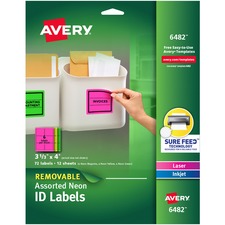 High-vis Removable Laser/inkjet Id Labels W/ Sure Feed, 3.33 X 4, Neon, 72/pk