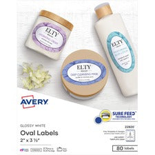 Oval Labels W/ Sure Feed And Easy Peel, 2 X 3.33, Glossy White, 80/pack