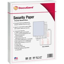 Medical Security Papers, 24 Lb Bond Weight, 8.5 X 11, Blue, 500/ream