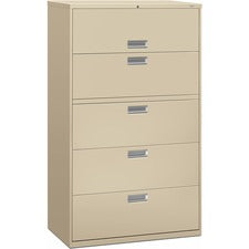 Brigade 600 Series Lateral File, 4 Legal/letter-size File Drawers, 1 Roll-out File Shelf, Putty, 42" X 18" X 64.25"