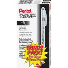 R.s.v.p. Ballpoint Pen Value Pack, Stick, Medium 1 Mm, Black Ink, Clear/black Barrel, 24/pack