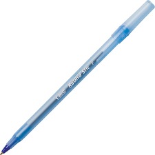 Round Stic Xtra Precision Ballpoint Pen, Stick, Fine 0.8 Mm, Blue Ink, Translucent Blue Barrel, Dozen