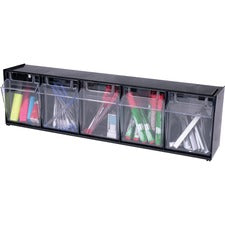 Tilt Bin Interlocking Multi-bin Storage Organizer, 5 Sections, 23.63" X 5.25" X 6.5", Black/clear