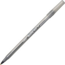 Round Stic Xtra Life Ballpoint Pen, Stick, Medium 1 Mm, Black Ink, Smoke Barrel, Dozen