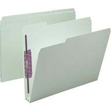 Recycled Pressboard Fastener Folders, 1/3-cut Tabs, Two Safeshield Fasteners, 2" Expansion, Letter Size, Gray-green, 25/box