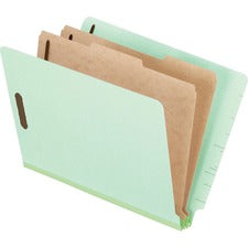 End Tab Classification Folders, 2.5" Expansion, 2 Dividers, 6 Fasteners, Letter Size, Pale Green Exterior, 10/box