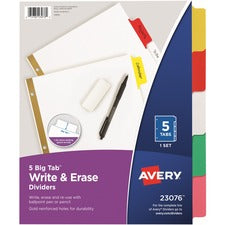 Write And Erase Big Tab Paper Dividers, 5-tab, 11 X 8.5, White, Assorted Tabs, 1 Set