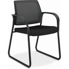 Ignition Series Mesh Back Guest Chair With Sled Base, Fabric Seat, 25" X 22" X 34", Black Seat, Black Back, Black Base