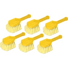 Long Handle Scrub, Yellow Synthetic Bristles, 8" Brush, 8" Gray Plastic Handle