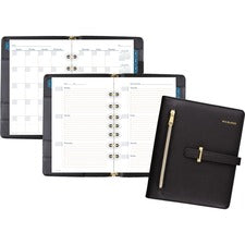 Buckle Closure Planner/organizer Starter Set, 8.5 X 5.5, Black Cover, 12-month (jan To Dec): Undated