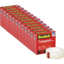 Scotch Transparent Tape - 3/4"W - 36 yd Length x 0.75" Width - 1" Core - 12 / Pack - Clear