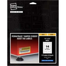 Permatrack Tamper-evident Asset Tag Labels, Laser Printers, 1.25 X 2.75, White, 14/sheet, 8 Sheets/pack