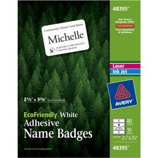 Ecofriendly Adhesive Name Badge Labels, 3.38 X 2.33, White, 80/pack