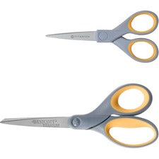 Titanium Bonded Scissors, 5" And 7" Long, 2.25" And 3.5" Cut Lengths, Gray/yellow Straight Handles, 2/pack