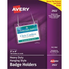 Secure Top Hanging-style Badge Holders, Horizontal, 4w X 3h, Clear, 100/box