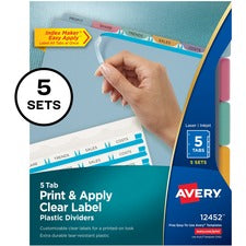 Print And Apply Index Maker Clear Label Plastic Dividers With Printable Label Strip, 5-tab, 11 X 8.5, Assorted Tabs, 5 Sets