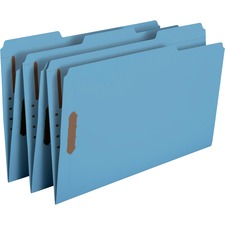 Top Tab Colored Fastener Folders, 0.75" Expansion, 2 Fasteners, Legal Size, Blue Exterior, 50/box