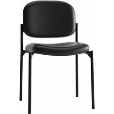 Vl606 Stacking Guest Chair Without Arms, Bonded Leather Upholstery, 21.25" X 21" X 32.75", Black Seat, Black Back, Black Base