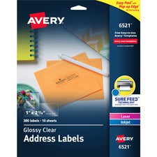 Glossy Clear Easy Peel Mailing Labels W/ Sure Feed Technology, Inkjet/laser Printers, 1 X 2.63, 30/sheet, 10 Sheets/pack