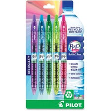 B2p Bottle-2-pen Recycled Gel Pen, Retractable, Fine 0.7 Mm, Assorted Ink And Barrel Colors, 5/pack