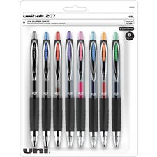 Signo 207 Gel Pen, Retractable, Medium 0.7 Mm, Assorted Ink Colors, Black Barrel, 8/pack