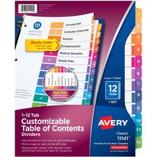 Customizable Toc Ready Index Multicolor Tab Dividers, 12-tab, 1 To 12, 11 X 8.5, White, Traditional Color Tabs, 1 Set