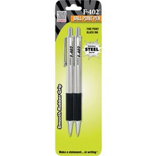 F-402 Ballpoint Pen, Retractable, Fine 0.7 Mm, Black Ink, Stainless Steel/black Barrel, 2/pack