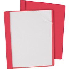 Clear Front Standard Grade Report Cover, Three-prong Fastener, 0.5" Capacity, 8.5 X 11, Clear/red, 25/box